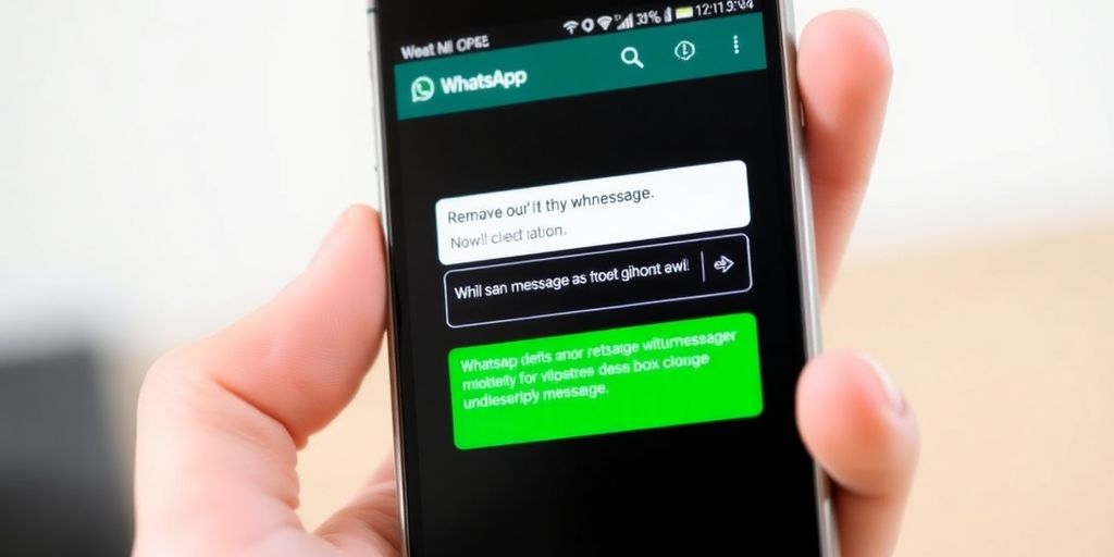 Smartphone com interface do WhatsApp e mão segurando.