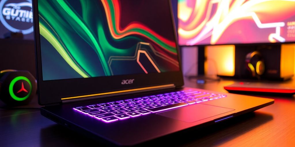 Notebook Acer Nitro 5 com teclado RGB em ambiente gamer.