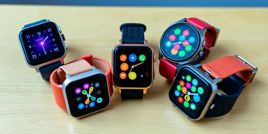 Cinco smartwatches com designs modernos e variados.