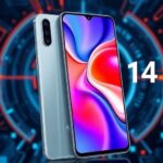 Smartphone Xiaomi 14 Pro em fundo tecnológico dinâmico.