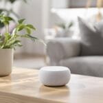 Caixa de som inteligente Xiaomi em sala de estar moderna.