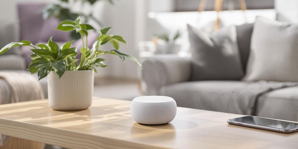 Caixa de som inteligente Xiaomi em sala de estar moderna.