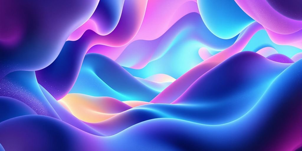 Interface digital dinâmica com formas abstratas e cores vibrantes modernas.