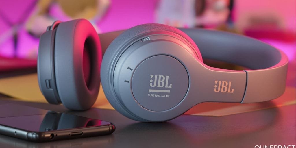 Fone JBL Tune 520BT preto em uma mesa moderna