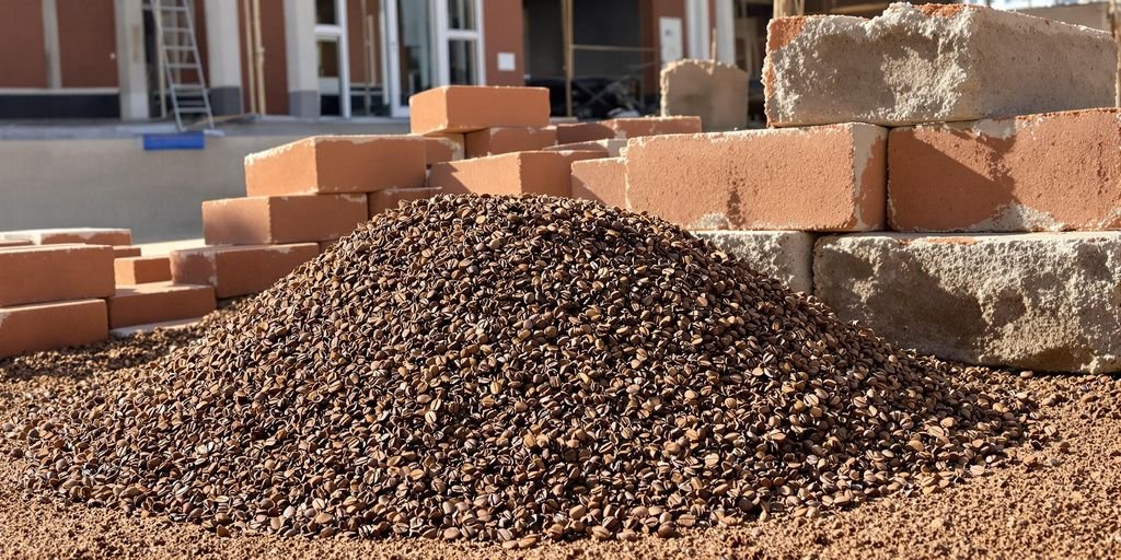 Borra de café misturada com materiais de construção em uma obra