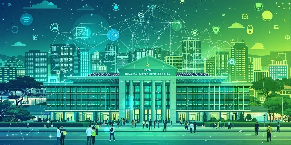 Prédios governamentais conectados por fluxos digitais urbanos