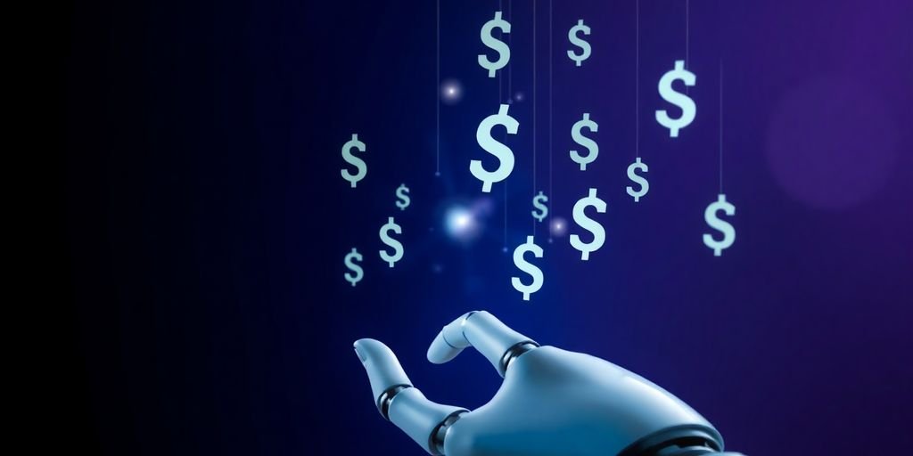 Especialista em Inteligência Artificial: Qual o Salário Médio no Brasil em 2025? 2 Robô e cifrões flutuando