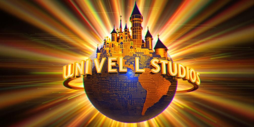 Logos Disney e Universal sobre fundo digital, inteligência artificial.
