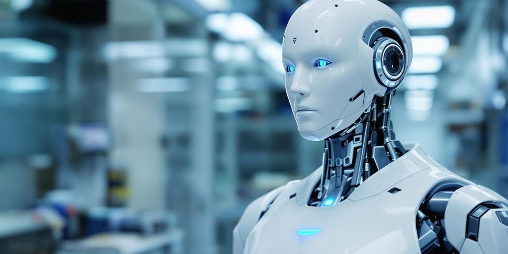 Robô humanoide com logotipo da Tesla.