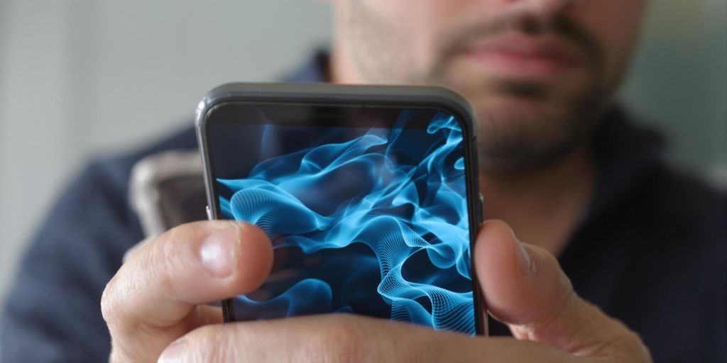 Pessoa desconfiada olhando para o celular