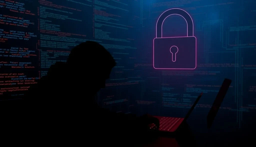Homem em frente a um notebook realizando um Ataque cibernético