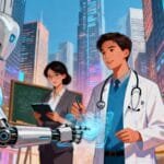 Inteligência artificial influenciando diferentes profissões no trabalho.