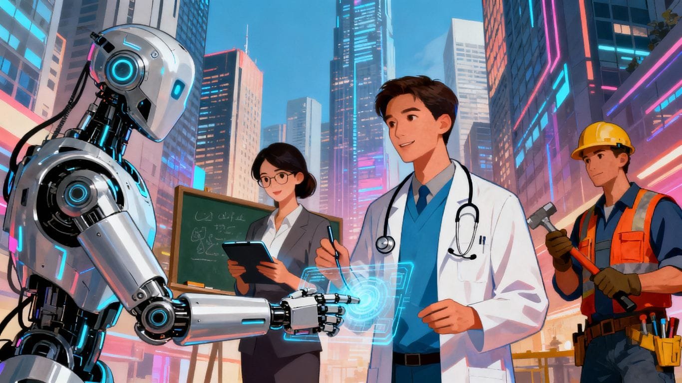 Inteligência artificial influenciando diferentes profissões no trabalho.