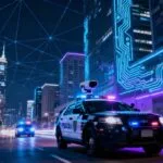 Cidade moderna com IA na segurança e gestão pública