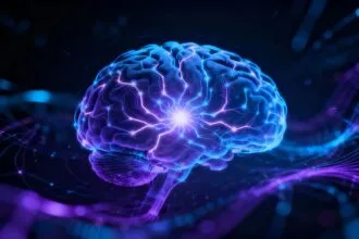 Cérebro brilhante com conexões neurais complexas.