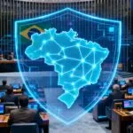 Senadores brasileiros discutindo cibersegurança em ambiente digital