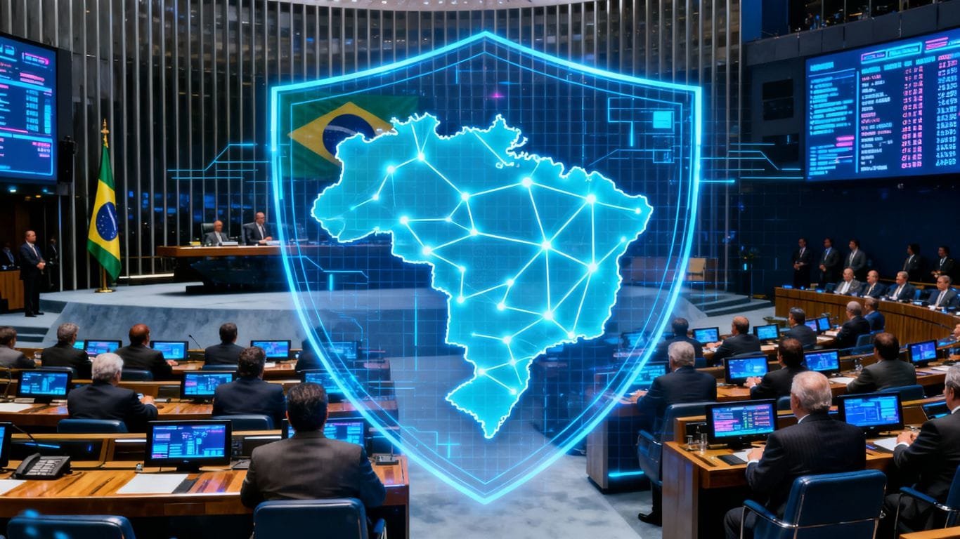 Senadores brasileiros discutindo cibersegurança em ambiente digital